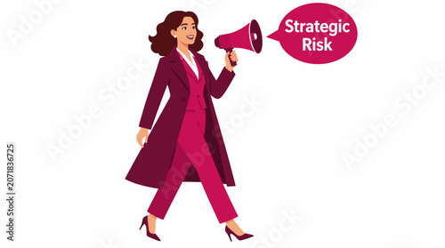 Confident businesswoman holding megaphone for announcement.
