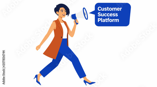 Confident woman holding megaphone for announcement.