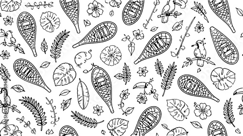 Intricate black and white paisley and floral patterns.