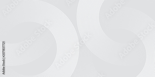 Abstract white glowing geometric lines on gray background. Modern shiny blue circle lines pattern