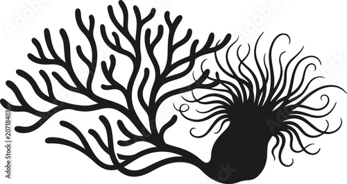 Bild auf Leinwand Underwater branching coral and sea anemone silhouette vector design elements