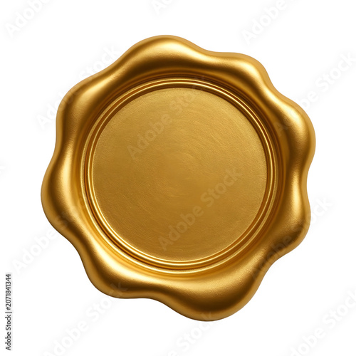 Bild auf Leinwand Gold stamp isolated on white. Gold wax seal concept. 3d rendering