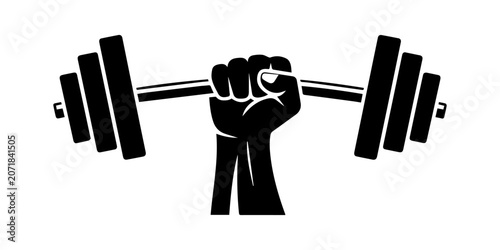 Weight Lifting Fist Hand Holding Barbell Concept   silhouette vector white background , A weight lifting or weightlifting fist hand holding a heavy barbell or dumbbell concept.