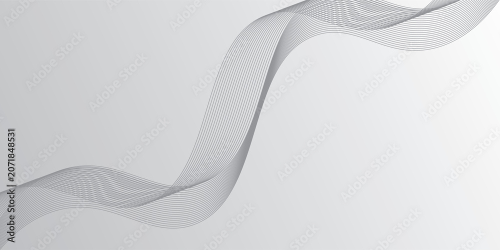 Fototapeta premium Abstract single grey wave line flowing dynamically background, silver elegant smooth curve ribbon vector illustration.