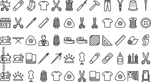 Φωτογραφία Tailoring and sewing line icons set featuring dressmaking tools fashion design e