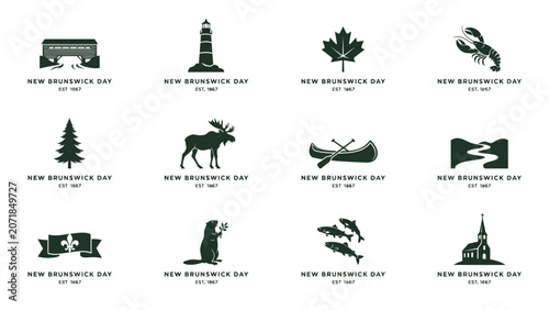 Photos Black vintage style icons collection for new brunswick day celebration in canada designs