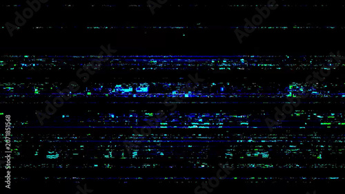 Abstract screen error texture with analog interference, signal loss, VHS noise, scanlines, and distorted broadcast effect on black background. Useful for retro video, transmission failure, and corrupt
