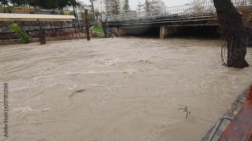 Powerful river current after seasonal rainfall