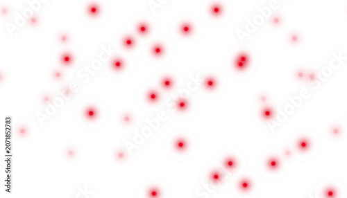 Minimalist red bokeh dots on white background, abstract glowing light particles, soft blurred circular spots for festive design and medical concept