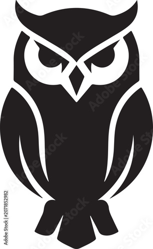 Simple black owl icon design with sharp eyes and clean lines for modern branding and logo projects