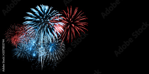 Red and Blue Fireworks on Black background