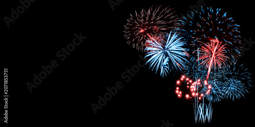 Red and Blue Fireworks on Black background