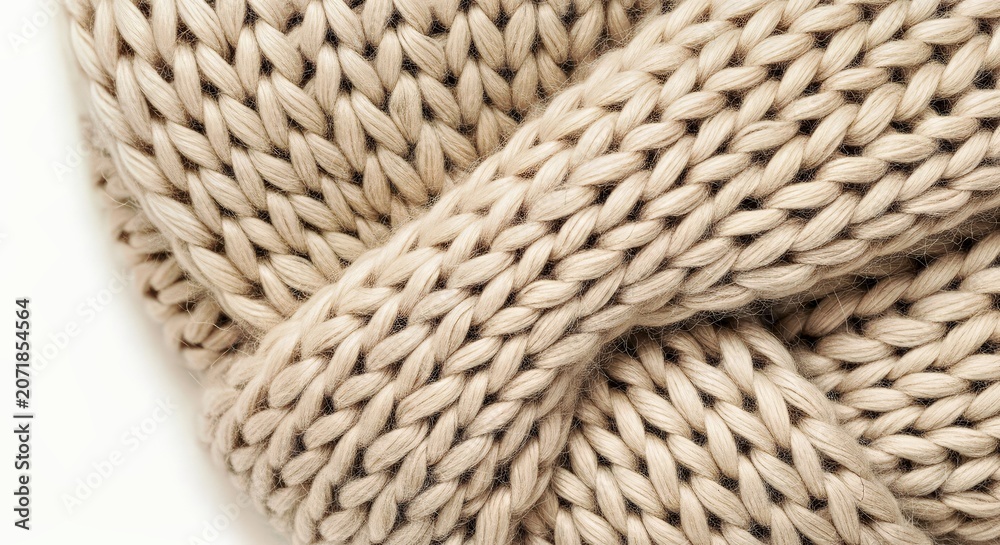 Obraz premium Close up of Textured Beige Knit Fabric – Premium Stock Photo