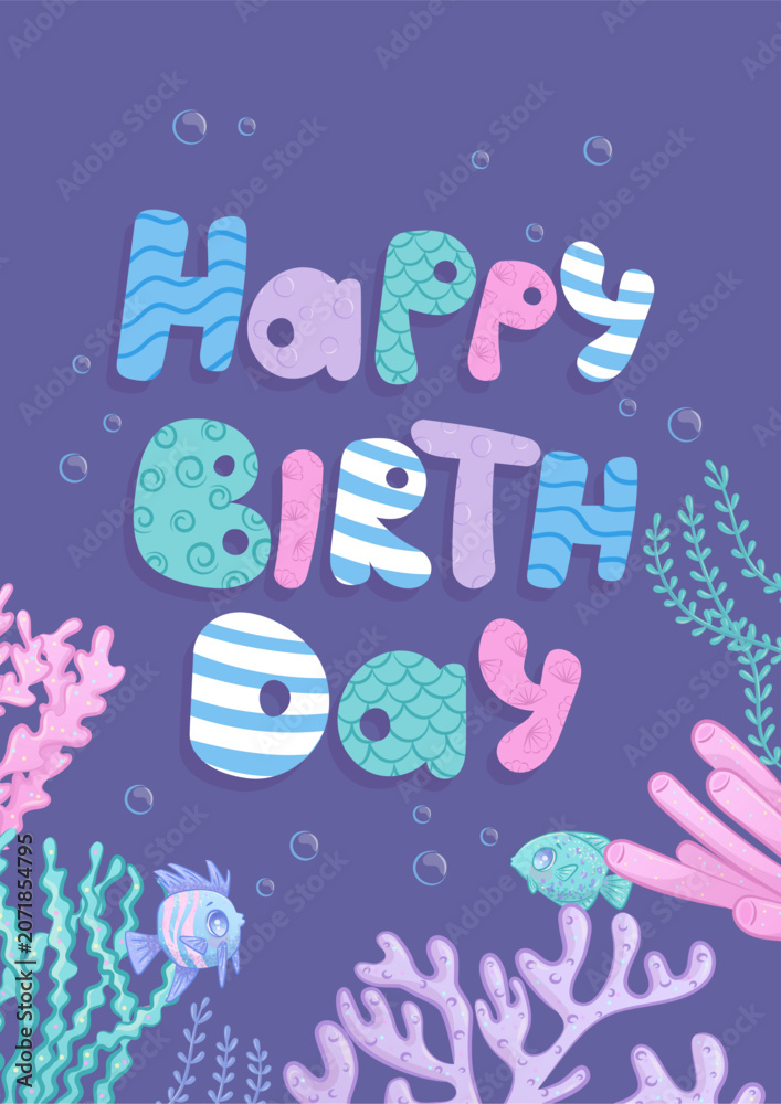 Fototapeta premium Children's greeting card with handwritten text 