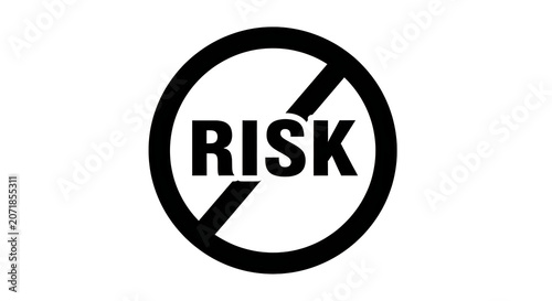 A bold warning sign with the word risk in stark white letters against a black circular background, symbolizing danger and potential peril ahead in any context
