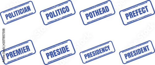 Fotografie Set of blue rubber stamps with political and leadership related words stamp vect