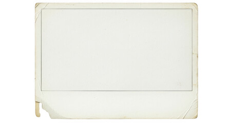 Aged paper card with torn corner and border for vintage memo or photo isolated on transparent background