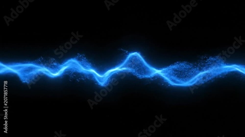 Abstract Blue Energy Wave Flowing and Pulsating on Black Background