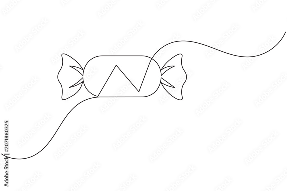 Obraz premium Zigzag wrapper pattern candy continuous one line drawing minimalist outline vector illustration isolated on white background