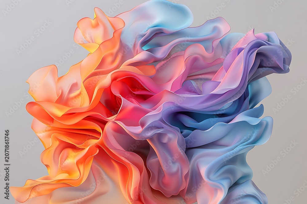 Obraz premium Abstract 3 d of tangled ribbons in pink, orange, and blue