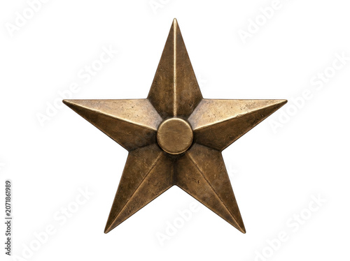 Bronze Five Pointed Star Emblem with Center Circle Isolated on Transparent Background