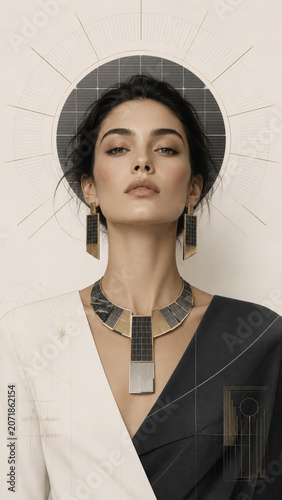 A woman wearing a black dress with gold earrings and necklace-(Women with gold earring and black dress photo)