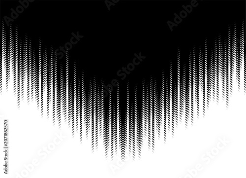 Vector arrow, pennant. Smooth transition from black to white from small stripes of lines. Modern pattern in digital style. Divided strict vector background for covers, advertising, packaging, promotio
