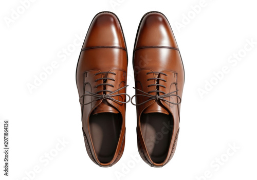 Classic leather oxford shoes with polished finish during studio lighting for formal wear and business concepts Isolated on transparent background