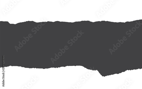 Minimalist vector layout featuring a bold dark grey center section with detailed ripped paper edges between clean white headers and footers.
