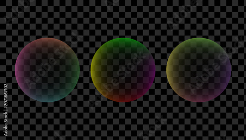 Tablou pe pânză Rainbow Soap Bubbles Set. Multi Colored Iridescent Glass Orbs