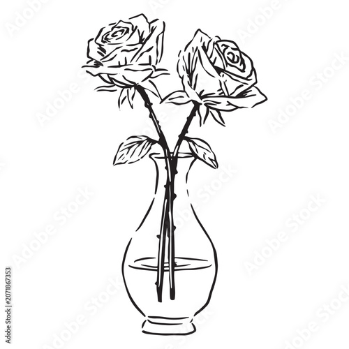 Two roses in a glass vase on a table indoors