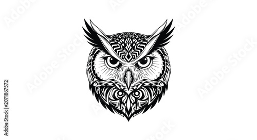 Black and white owl intricate vector illustration