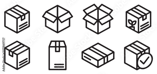 Tableau sur toile Set of outline shipping box icons with parcel labels vector illustration eps 10