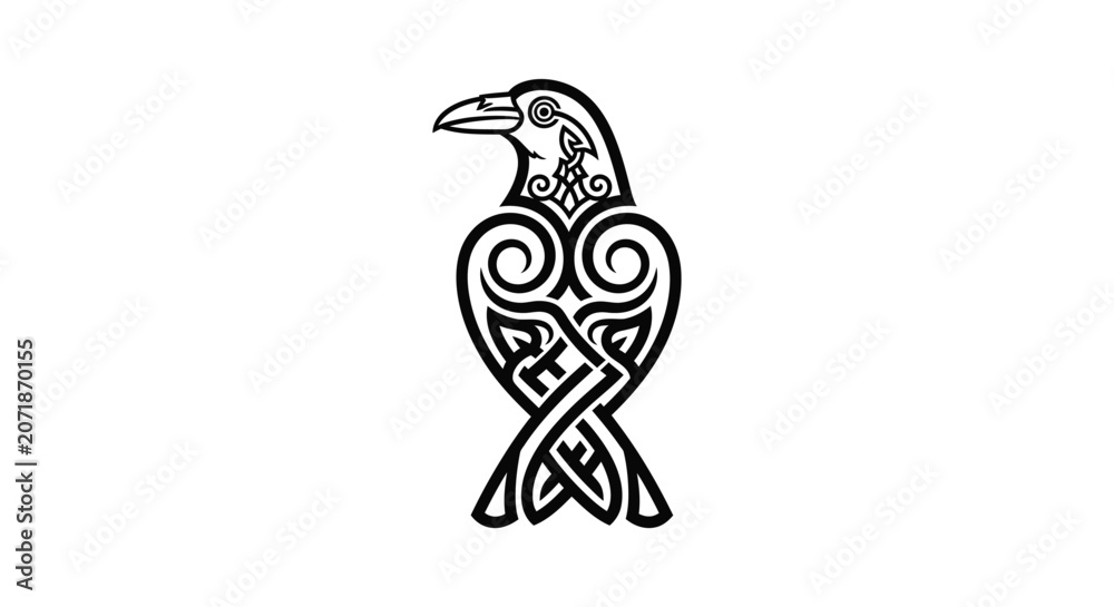 Obraz premium Black celtic raven bird with intricate knotwork design