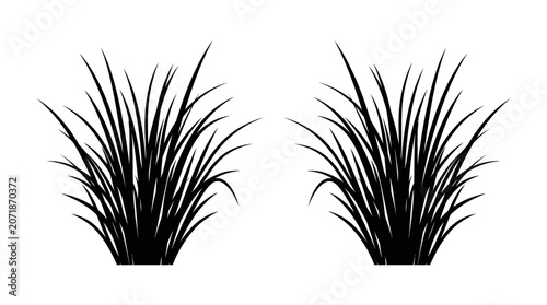 Black wild field grass silhouette clumps vector nature plant element set
