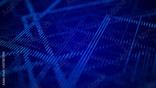 Digital blockchain concept. Data storage in separate cells. Abstract background with dots and connection lines. 3D .