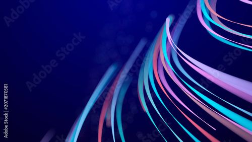 Abstract glitter particles in dark space. Network data transfer concept. 3D rendering.