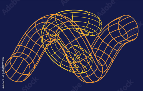 3D Abstract Orange Wireframe Knotted Tube Vector