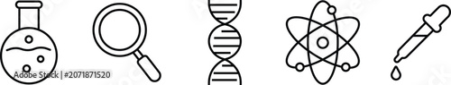 Science and laboratory icons including beaker magnifying glass dna atom and pipette