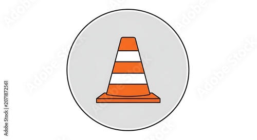 Orange traffic cone icon on circular gray background.