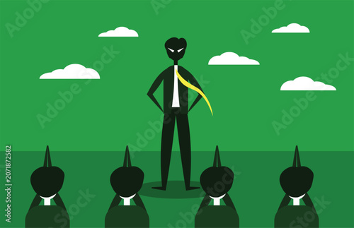Obraz na plátně Arrogant boss standing before praying employees vector