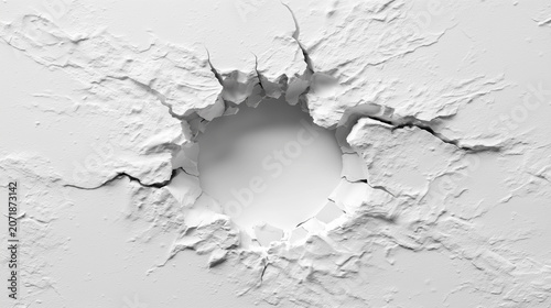 Minimalist White Abstract Background with Cracked Surface and Hole 3D Render
