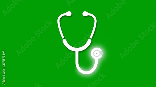 White stethoscope icon isolated on a solid green background