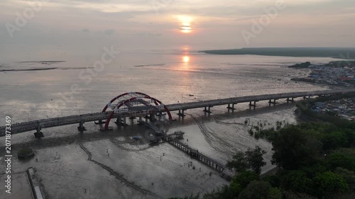 Cinematic Drone Shot of  Sunrise Surabaya Bridge, Indoneia