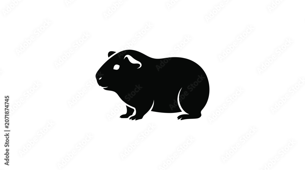 Fototapeta premium Black silhouette of a capybara rodent on white background