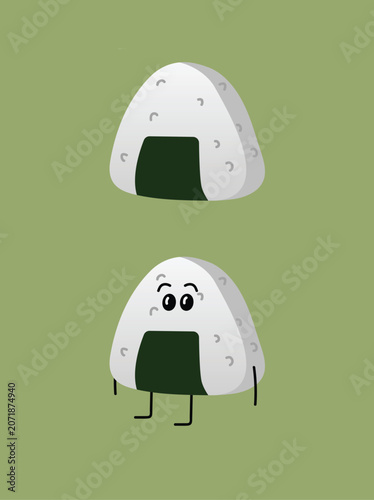 Cute Japanese onigiri characters illustration, traditional rice ball vector set isolated on background