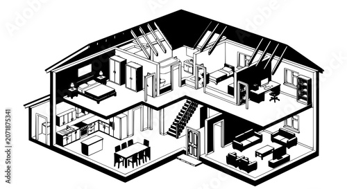 Schilderij op canvas house, home, architecture, plan, floorplan, residential, building, property, lay