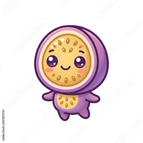 Kawaii passion fruit character with happy smiling face Illustration