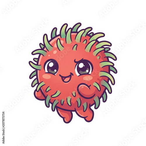 Rambutan Tropical Fruit Cute Kawaii Character Design Illustration
