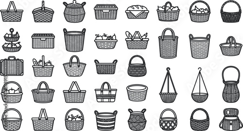 Konstfotografi Acorn and Oak Leaf Autumn Silhouette Icon Set with Pinecones Maple Leaves Tree B